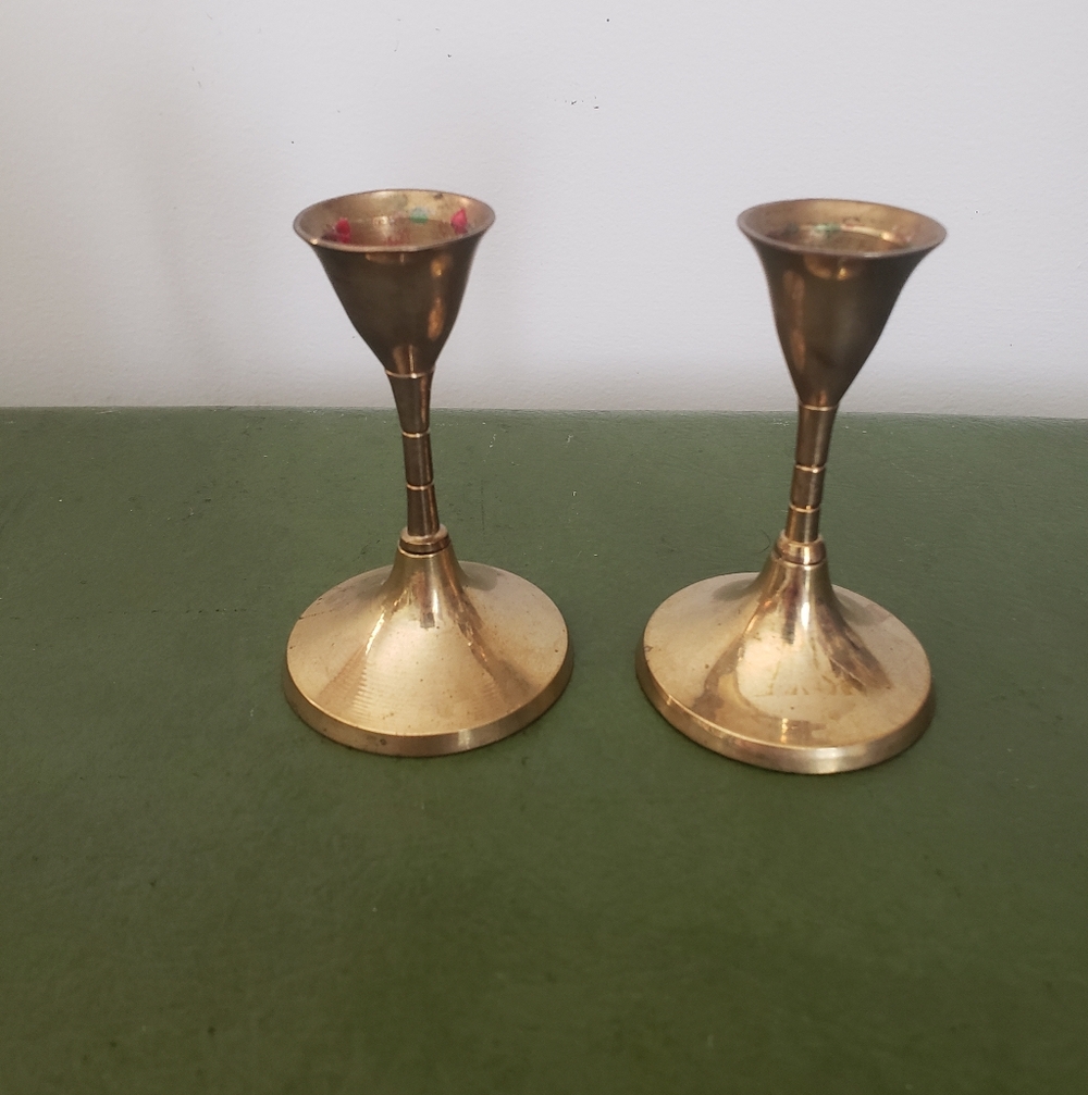 X2 Set Elegant Small Gold Brass Candle Holders Made In India